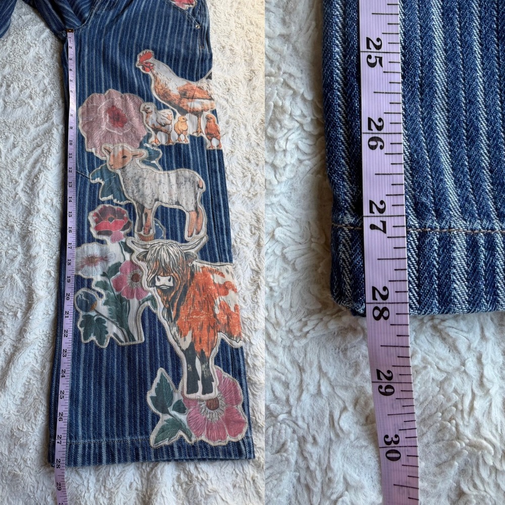 New Free People We The Free Farm To Peach Patched Jeans Barnyard Blue NWT‎ 26 - Picture 4 of 12